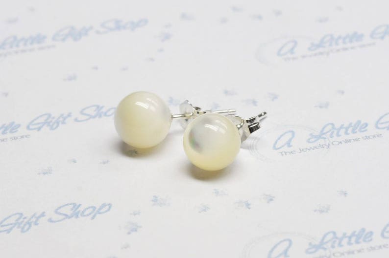 8mm Round Stone Bead Stud Silver 925 Earrings Black Agate Mother of Pearl Tiger Eye choice of color