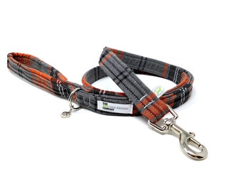 Orange and Grey Tartan Padded Handle Dog Lead