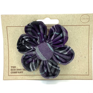 Purple and Grey Tartan Flower For Dog Collar