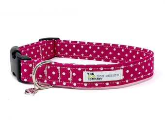 Cerise Pink Polka Dot Adjustable Spotty Dog Collar