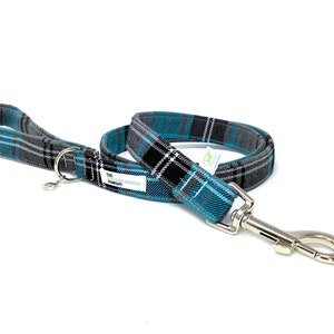 Blue Turquoise and Grey Tartan Padded Handle Dog Lead
