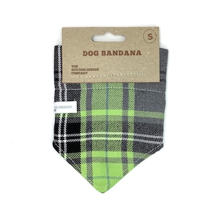 Green and Grey Tartan slip on collar Dog bandana, 4 sizes available