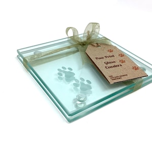 Pair of Etched Glass Pawprint Coasters