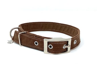 Brown Corduroy Traditional Eyelet Dog Collar