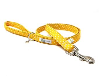 Yellow Polka Dot Padded Handle Dog Lead