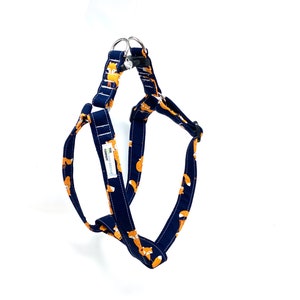 Fox Dog Harness, Navy Blue Orange Fox, Adjustable Dog Harness