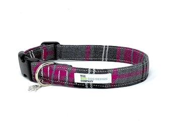 Pink Tartan Print Adjustable Dog Collar