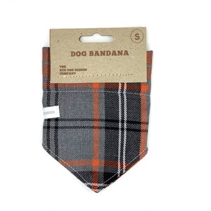 Orange Tartan including Grey, Popular Tartan slip on collar Dog bandana, 4 sizes available