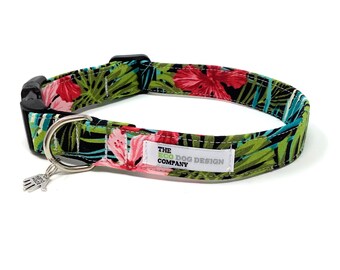 Tropical Leaf Hibiscus Flower Adjustable Dog Collar