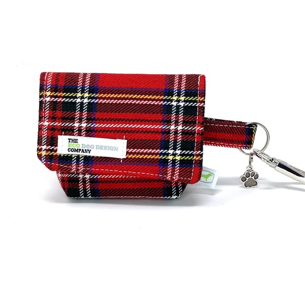 Dog Pouch, Red Tartan Dog Treat Pouch/ Waste Bag Carrier.