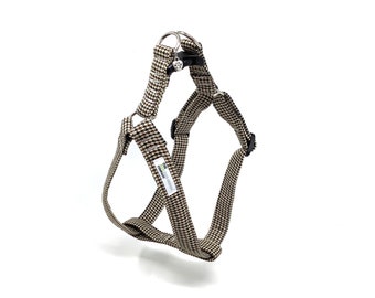 Brown Houndstooth Dog Harness, Country Dog Adjustable Harness