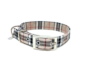 Classic Beige Tartan Traditional Eyelet Dog Collar