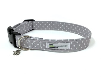Grey Polka Dot Adjustable Dog Collar