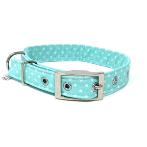 Mint Green Polka Dot, Mint Green Spotty Traditional Eyelet Dog Collar