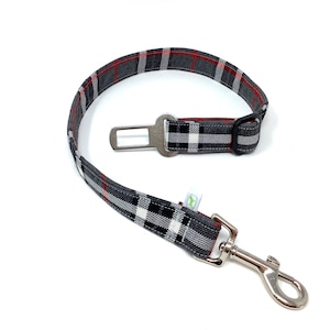 Black Grey and Red Tartan Adjustable Dog Seat Belt Restraint Dog Travels Car Safety