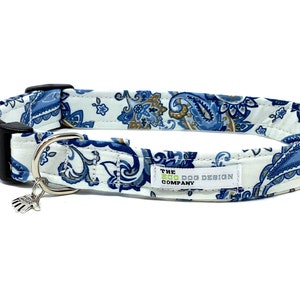 Paisley Print in Blue Adjustable Traditional Dog Collar