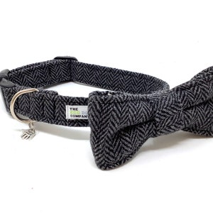 Dark Grey Tweed Dog Bow Tie, Dog Dicky Bow