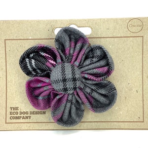 Pink & Grey  Tartan Flower For Dog Collar