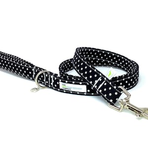 Black Polka Dot Padded Handle Dog Lead, Pet Walking Leash, Dog Adventure Walks