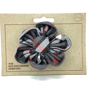 Black and Grey Tartan Flower For Dog Collar