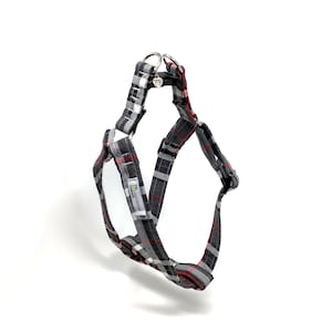 Dog Harness, Black, Grey and Red Tartan, adjustable harness, dog walking harness