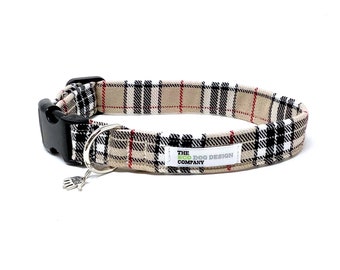 Classic Beige Tartan Adjustable Dog Collar