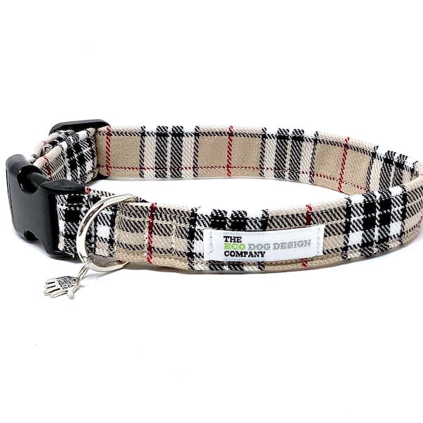 Classic Beige Tartan Adjustable Dog Collar