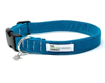 Teal Blue Corduroy Adjustable Dog Collar