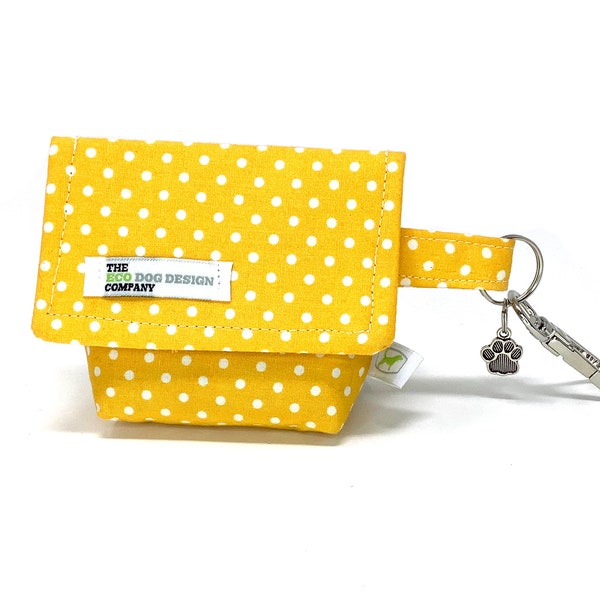 Dog Pouch, Yellow Polka Dot Dog Treat Pouch/ Waste Bag Carrier.