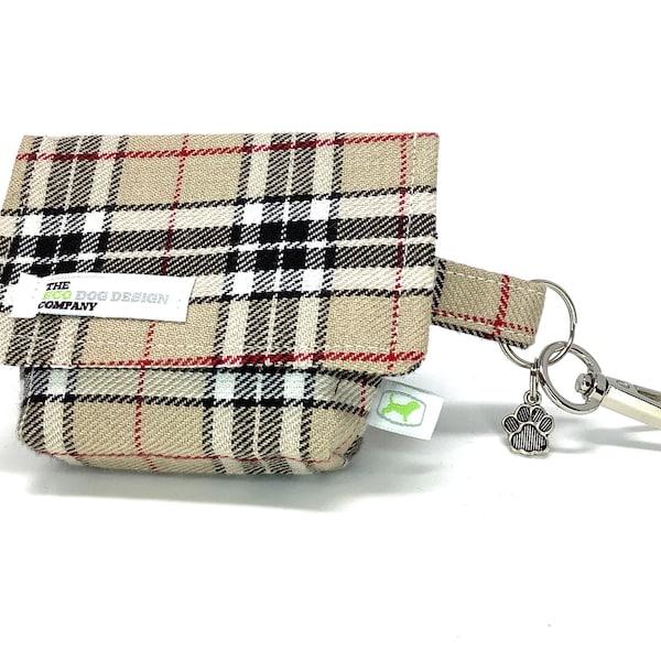 Classic Beige Tartan Dog Treat Pouch/ Waste Bag Carrier.