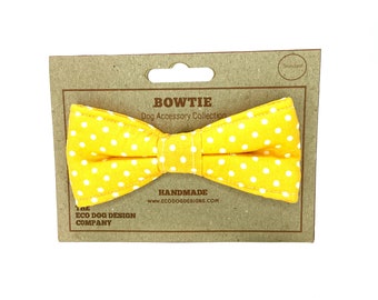 Yellow Polka Dot Dog Bow Tie