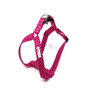 Pink Polka Dot Dog Harness, in Cerise Polka Dots Adjustable Dog Harness