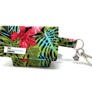 Tropical Leaf Hibiscus Flower Dog Treat Pouch, Waste Bag Carrier, Dog Walking Accessory