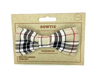 Classic Beige Tartan Dog Bow Tie