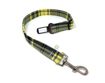 Yellow Tartan Adjustable Dog Seat Belt Restraint Dog Travels Car Safety