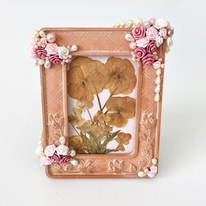 Vintage Terracotta photo frame with pressed flowers