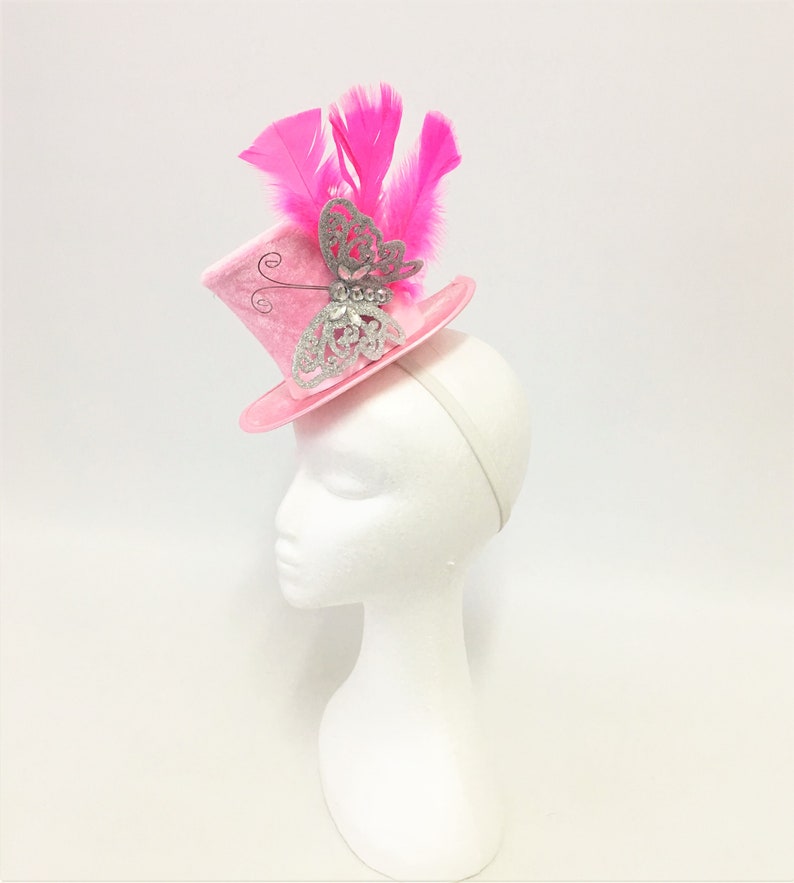 Pink velvet top hat fascinator