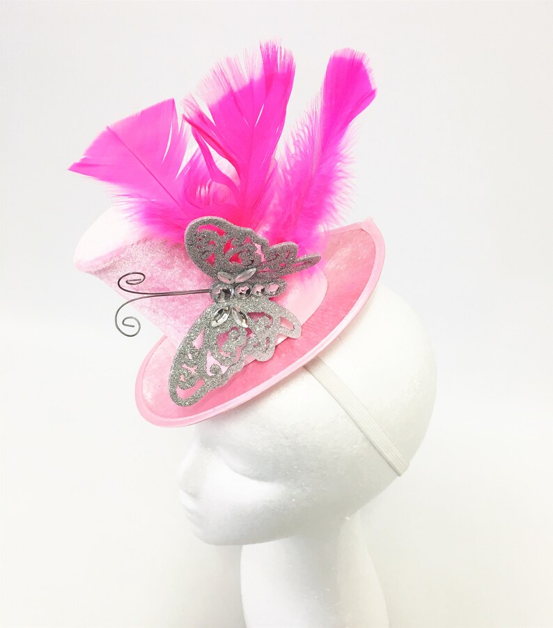Pink velvet top hat fascinator
