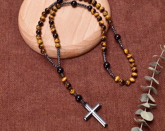 Handgefertigte katholische Rosenkranz-Halskette mit Natursteinperlen - Unisex Religiöser Schmuck