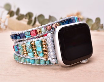 Natural Stone Jasper Crystal Apple Watch Band 38mm-45mm Wrap Apple Watch Strap Vegan Smartwatch Band for IWatch (1)