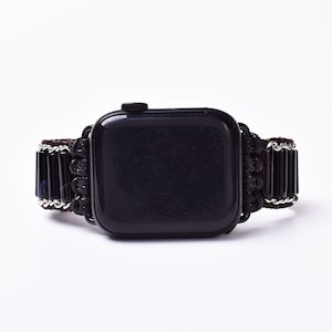 Black Onyx Watch Band for Apple Watch 38mm 45mm - Durable Stone Bracelet Replacement Strap for iWatch