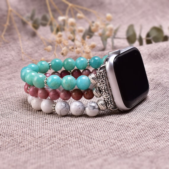 Howlite Rhodonite Gemstone Apple Watch Band 4 Strand Pink White 42mm 44mm 45mm Amazon.com: Fullmosa Compatible Metal No tools needed Apple  main image 4