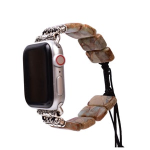 Beaded Band for Apple Watch Jasper Bracelet Adjustable Earthy Tones Strap Stylish Natural Stone Watchband