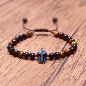 Tiger Eye Bracelet for Men, Black Onyx & Hematite Viking Jewelry Gift, Cool Stone Bracelet, Natural Gemstone Fashion Accessory