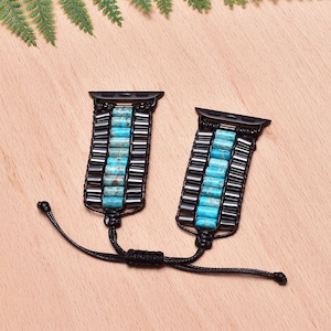Hematite & Blue Jasper Watch Band for Apple Watch - Durable Stone Beaded Strap, Stylish Replacement Accessory, Fits Series 8/7/6/SE