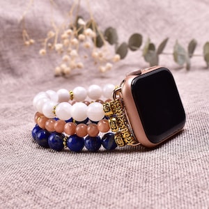 Edelstein Armband für Apple Watch mit Sonnenstein, Mondstein & Lapis Lazuli - Heilstein Armband