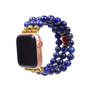 Lapis Lazuli Beaded Watch Band for Apple Watch – Gemstone Bracelet Jewelry Accessory, Unique Handmade Strap