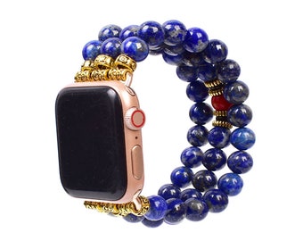 Lapis Lazuli Beaded Watch Band for Apple Watch – Gemstone Bracelet Jewelry Accessory, Unique Handmade Strap