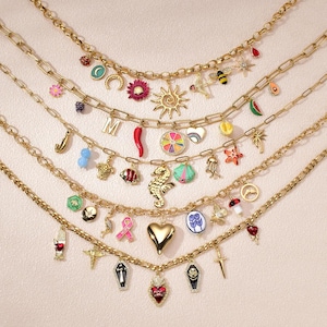 Build Your Own Charm Necklace | Custom Gold Charm Jewelry, Personalized Gift for Her & Vintage Multi Charm Chunky Necklace
