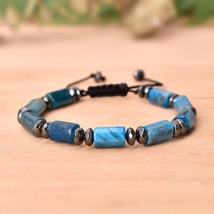Apatite Tube Beads Bracelets Adjustable Bracelet Handmade Blue Natural Stone Jewelry